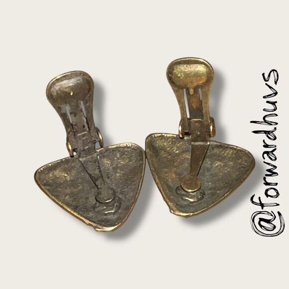 Bundle Sale 3 for $15 | Classic Gold Blue Enamel Clip-On Earrings - Picture 5 of 7